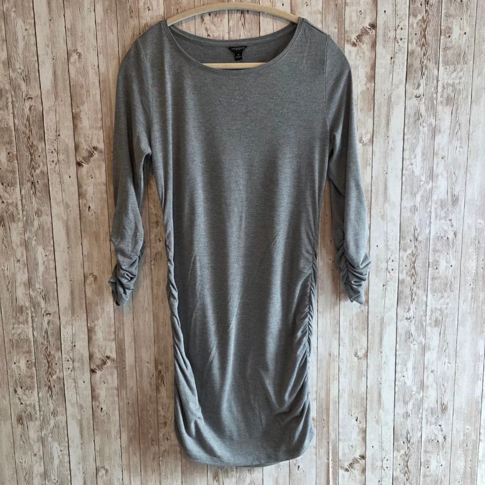 Women's ANN TAYLOR Maternity 3/4 Sleeve Ruched Dress Gray M - Picture 2 of 8